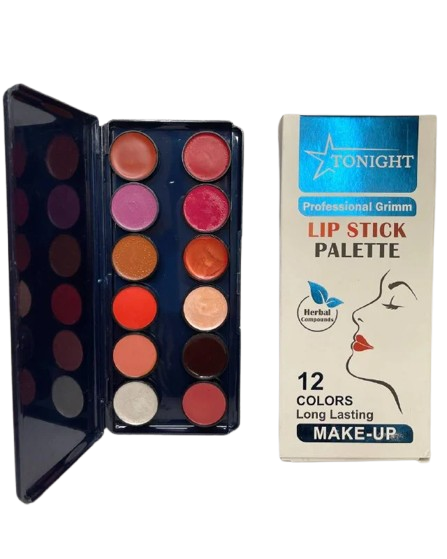 پالت رژ لب 12 رنگ حرفه‌ای تونایت | بافت کرمی و پیگمنت بالا | مناسب میکاپ آرتیست‌ها و آرایش حرفه‌ای